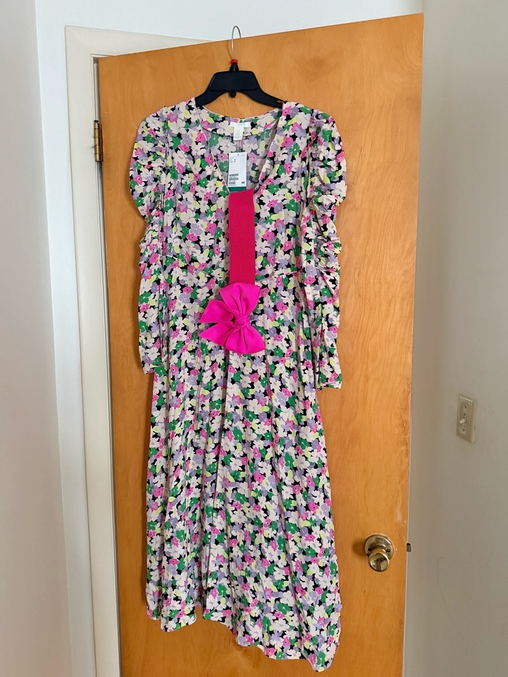 H&M Pink Floral Dress with Bright Pink Bow